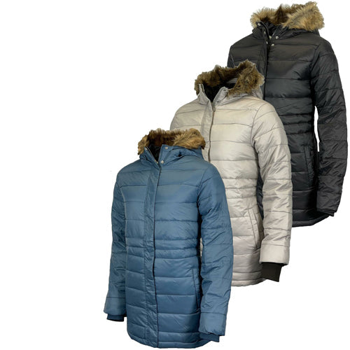 Womens Long Faux Fur Padded Parka Coat-9
