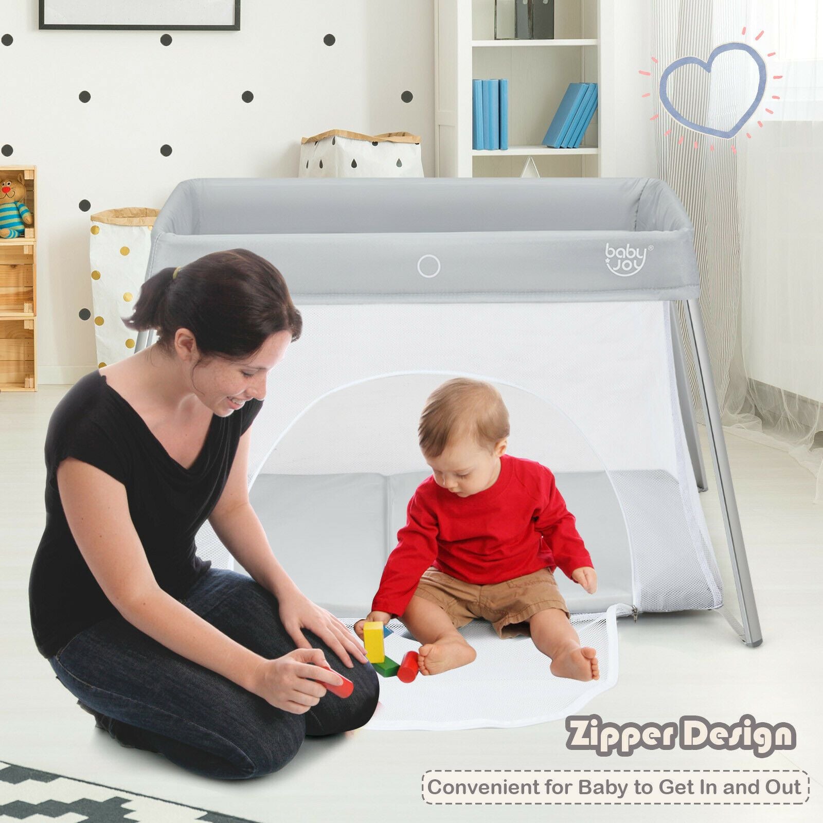 Lightweight Folding Playpen with Zipper Access Door