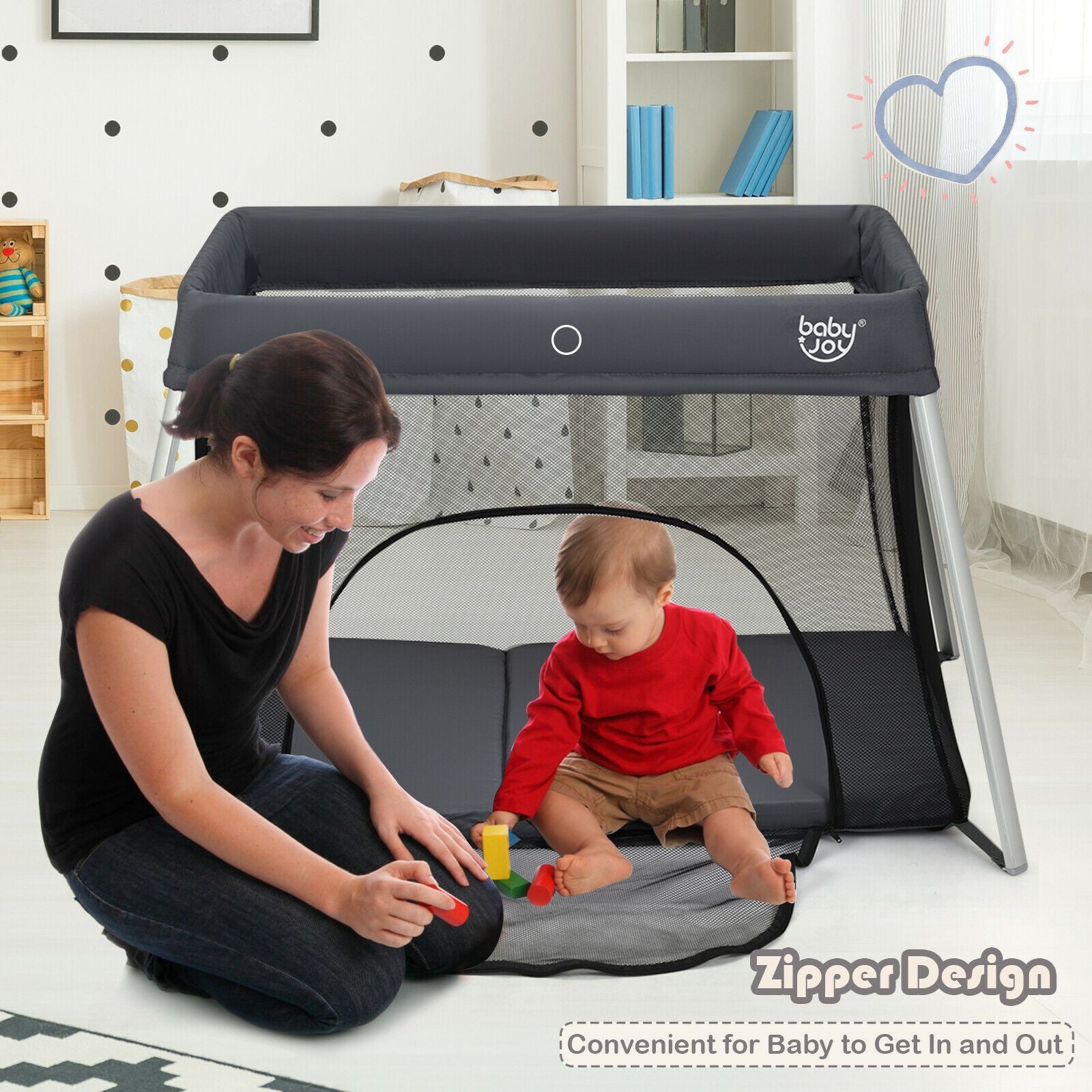 Lightweight Folding Playpen with Zipper Access Door