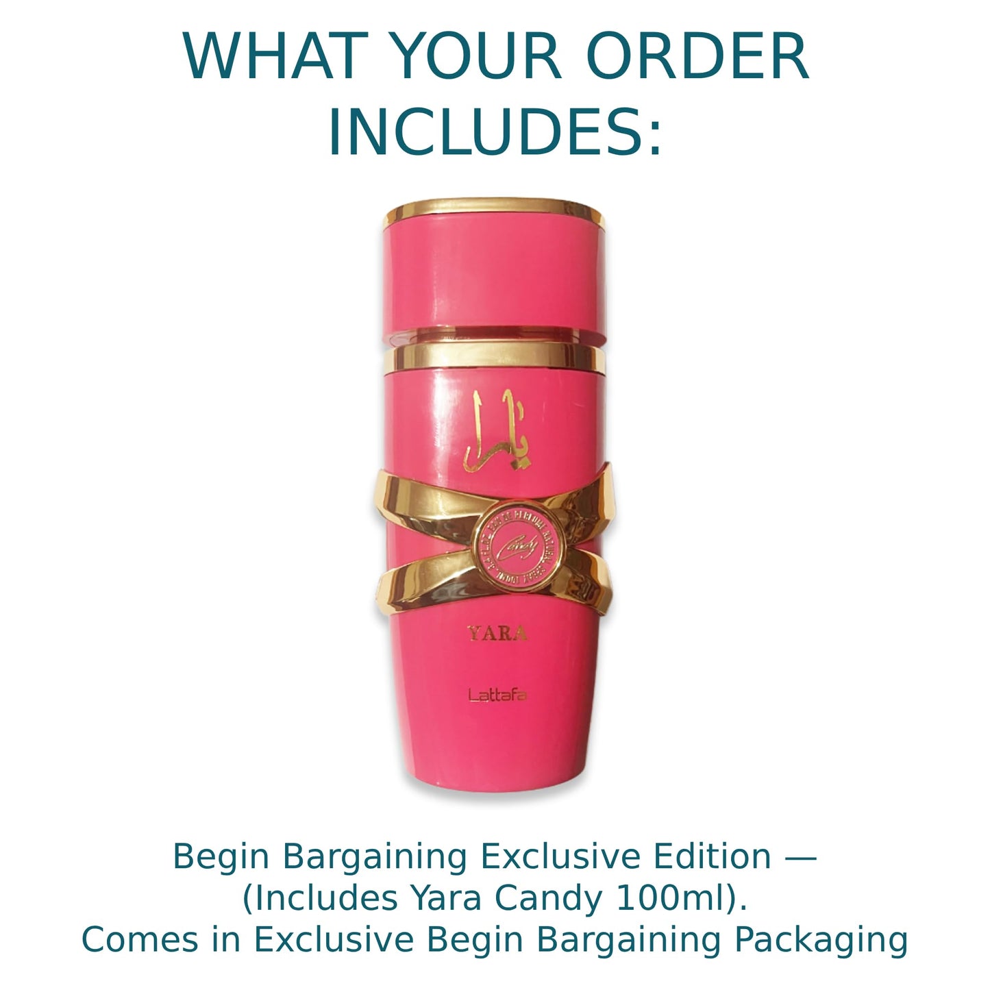 Yara Candy 100ml Eau de Parfum by Lattafa | Sweet & Fruity Arabic Perfume for Women | Long Lasting | Presented by Begin Bargaining UK