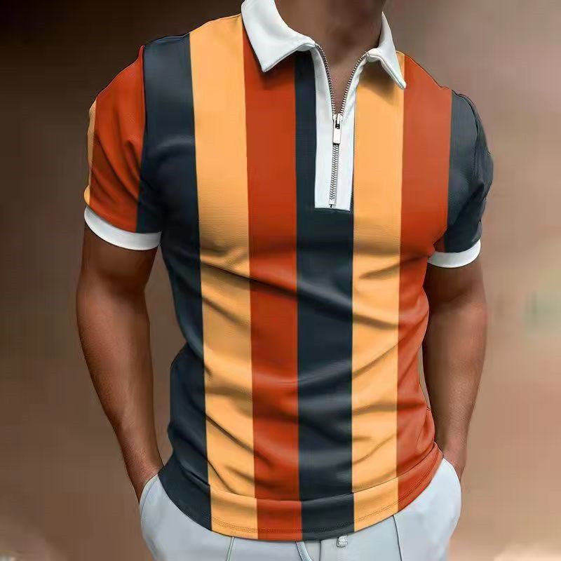 Men's POLO Striped Short Sleeve Lapel T-Shirt