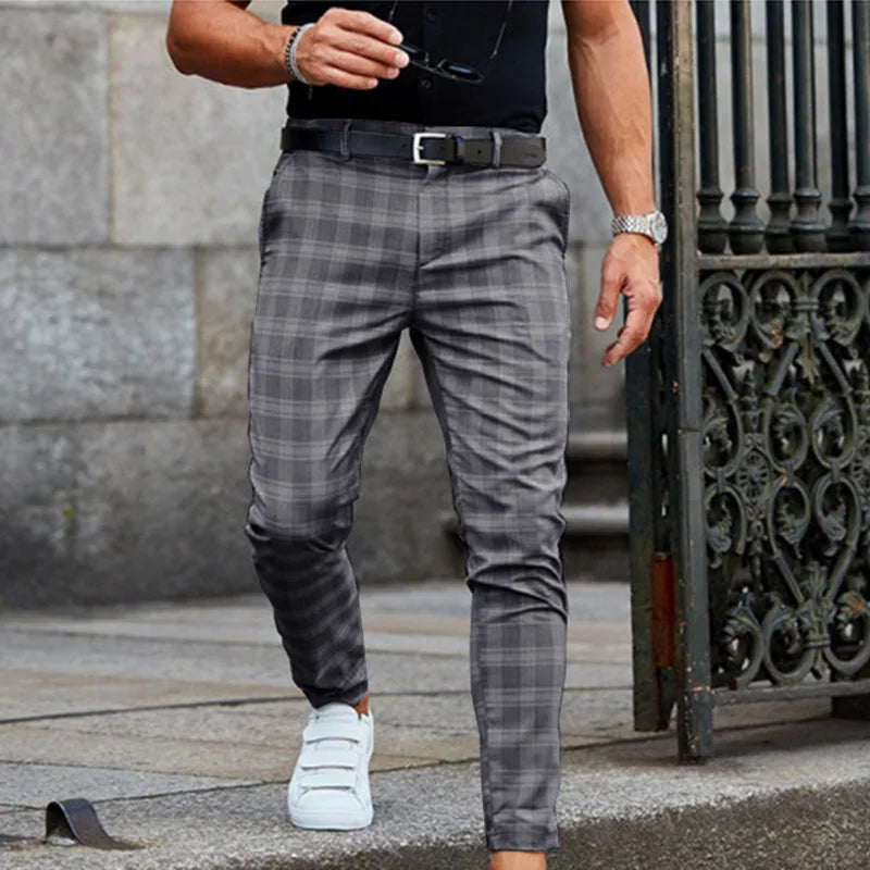 2023 New Plaid Skinny Mens Chinos