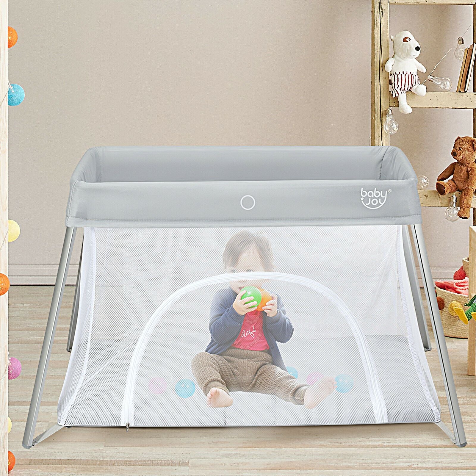 Lightweight Folding Playpen with Zipper Access Door