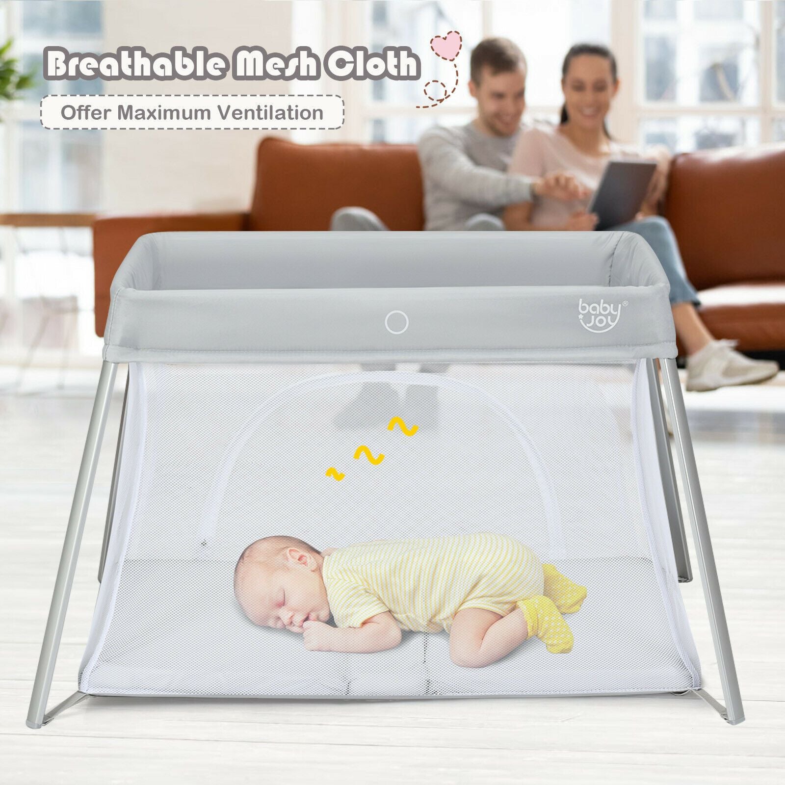 Lightweight Folding Playpen with Zipper Access Door