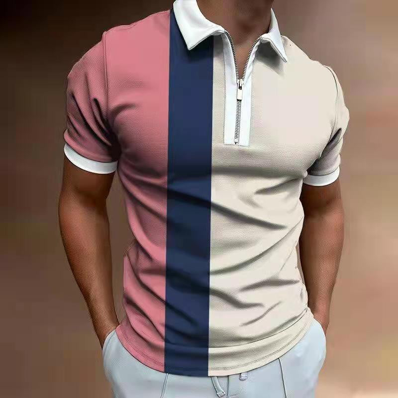 Men's POLO Striped Short Sleeve Lapel T-Shirt