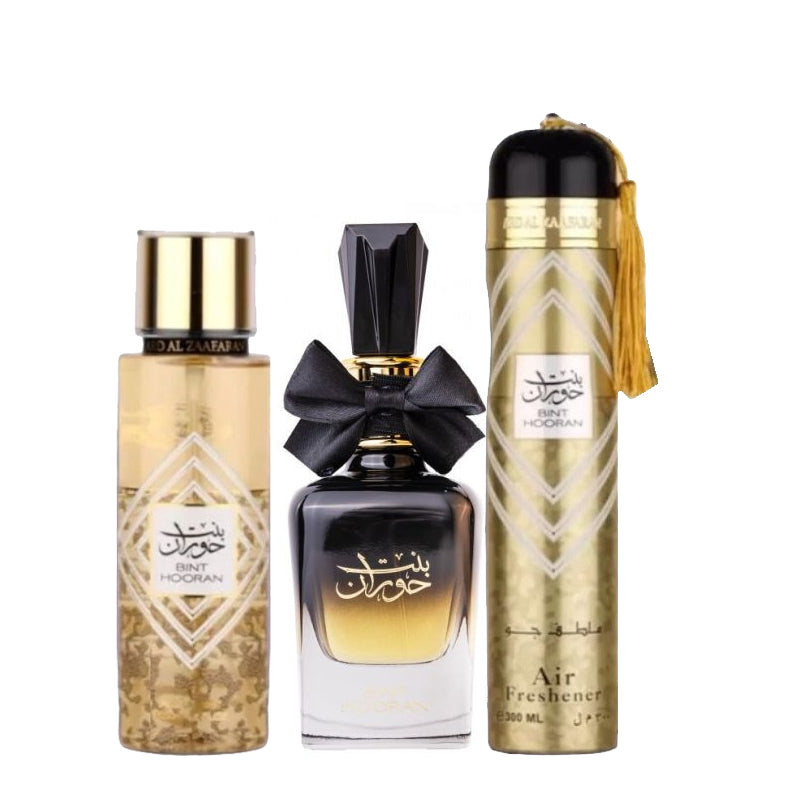 3 in 1 Gift Set - Bint Hooran Collection (1x Perfume Mist 250ml, 1x Eau De Parfum 100ml, 1x Air Freshener 300ml) - Unisex (Suited to women)