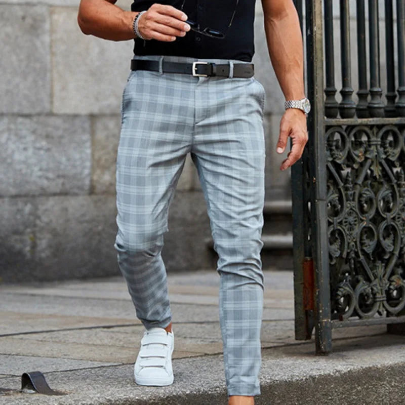 2023 New Plaid Skinny Mens Chinos