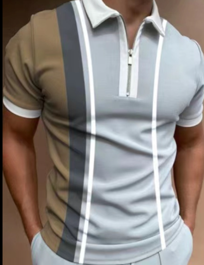 Men's POLO Striped Short Sleeve Lapel T-Shirt