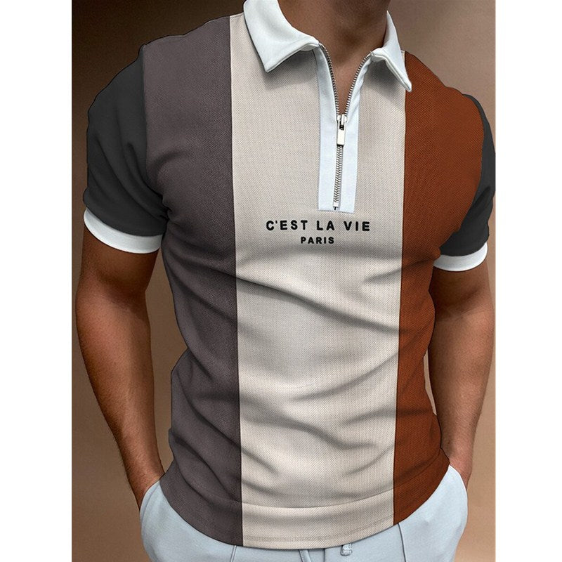 Men's POLO Striped Short Sleeve Lapel T-Shirt