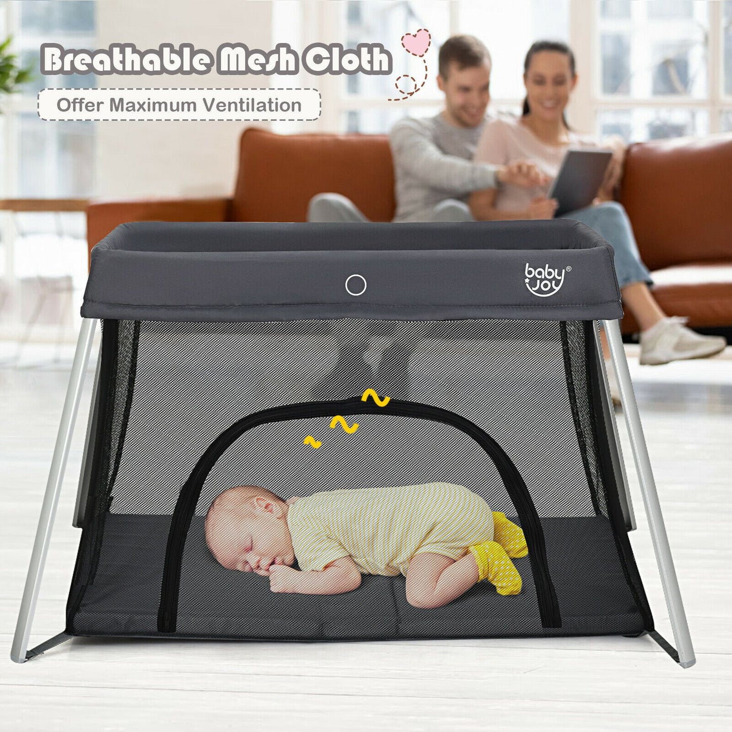 Lightweight Folding Playpen with Zipper Access Door