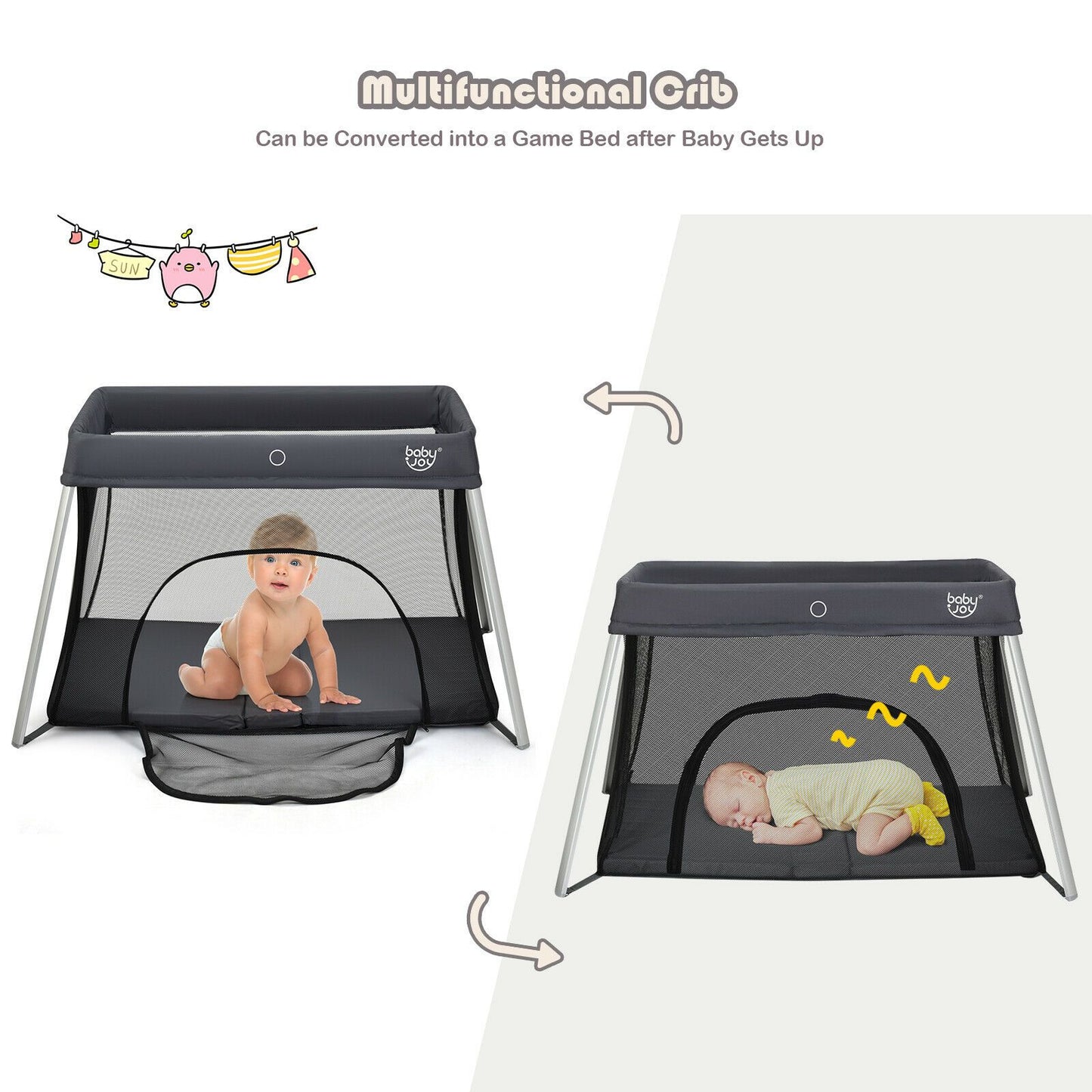 Lightweight Folding Playpen with Zipper Access Door