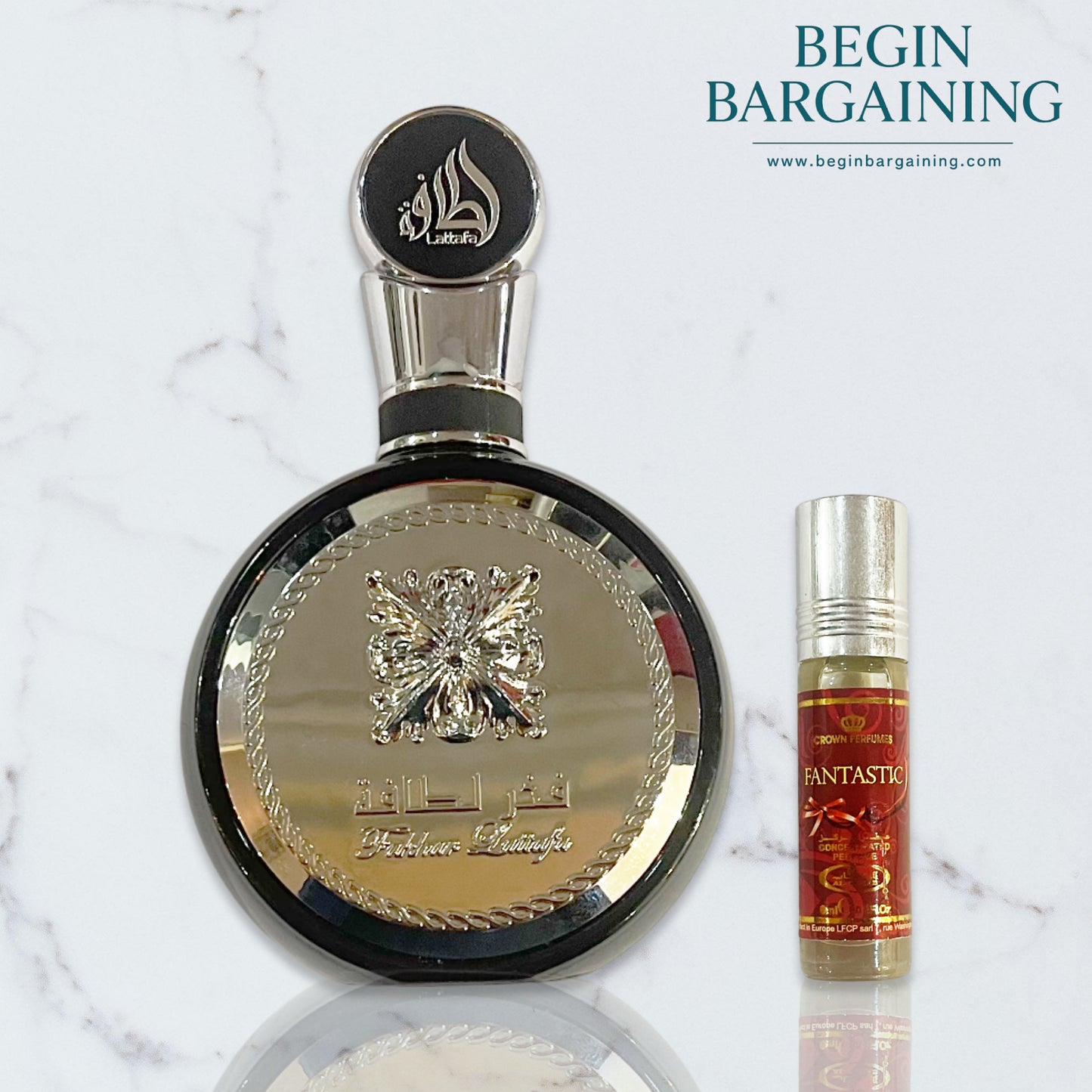 Fakhar Lattafa Silver 100 ml Eau de Parfum + FREE 6 ml Perfume Oil (Selected by Begin Bargaining)
